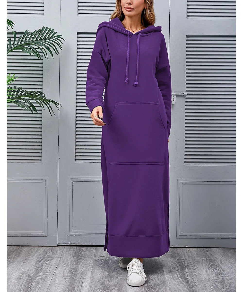 Hoodies Dress Lace-up Midi Robe Hooded