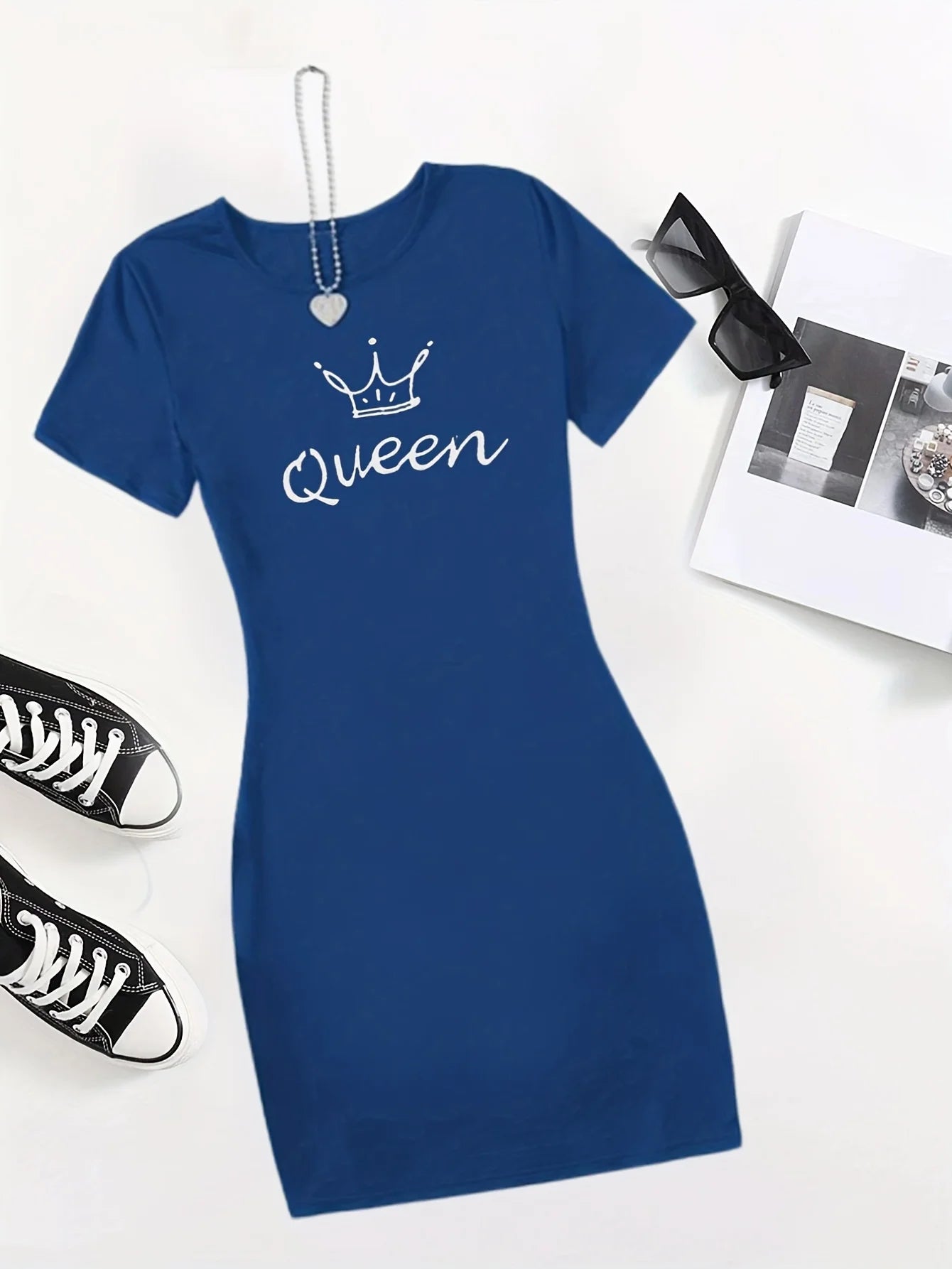 Queen Print Casual Loungewear Tee, Casual Nightdress