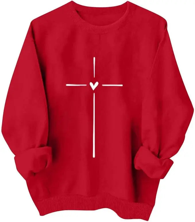 Heart Print Long Sleeve Sweatshirt More Patterns