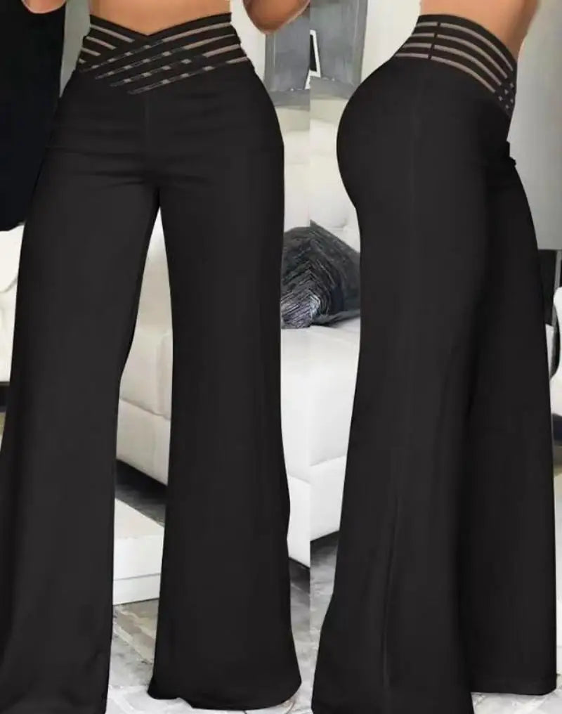High Waist Solid Color Wide Leg Pants