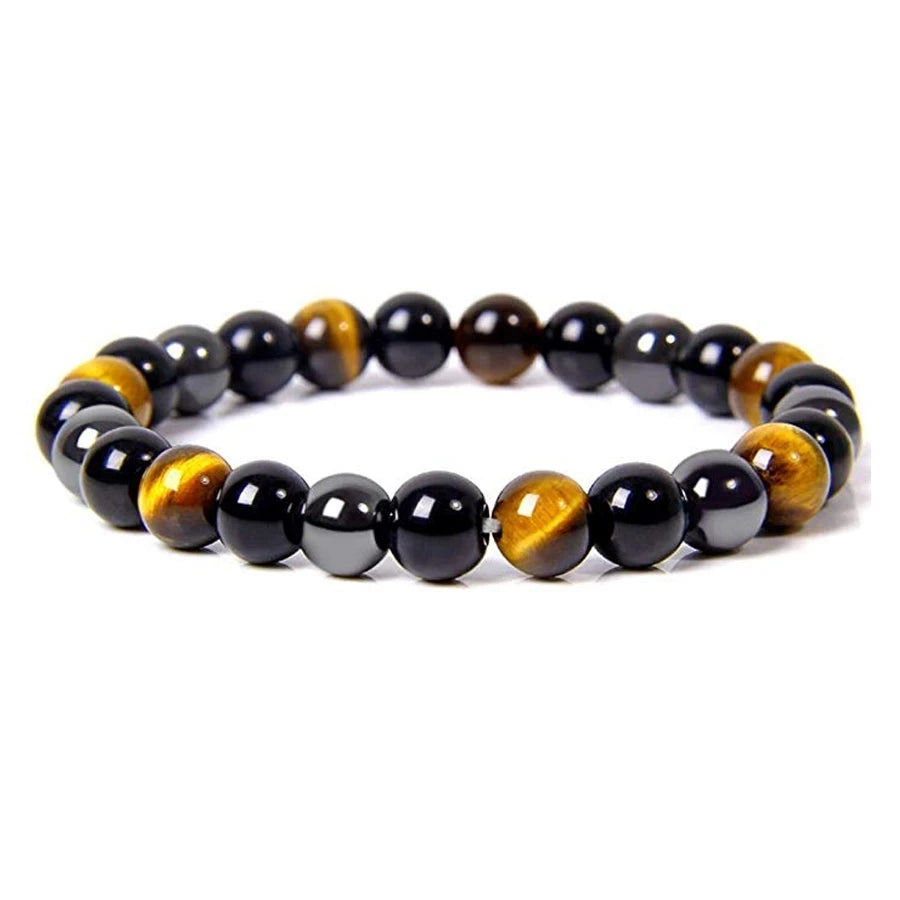 1 Natural Black Obsidian Hematite Tiger Eye Bead