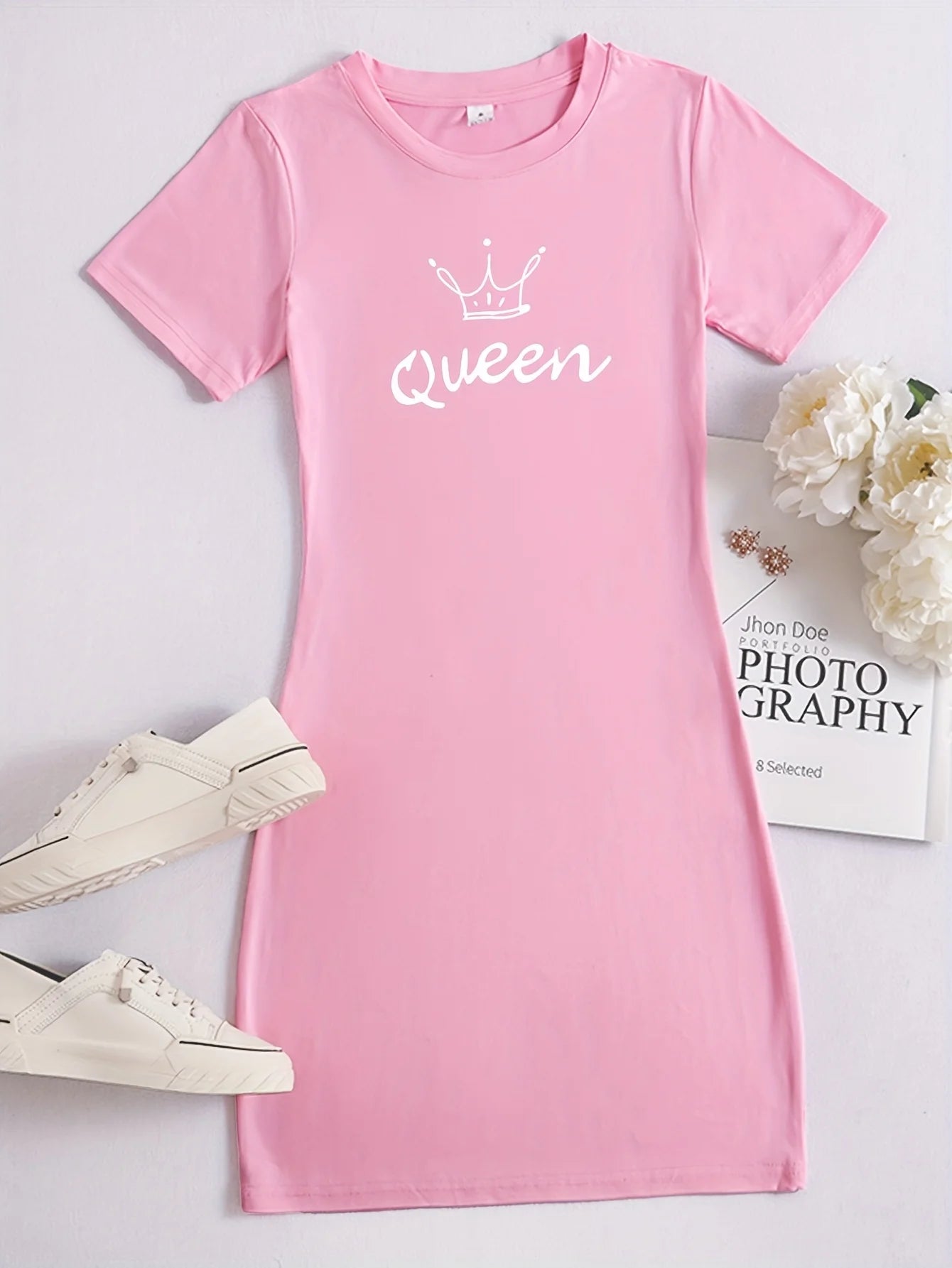 Queen Print Casual Loungewear Tee, Casual Nightdress