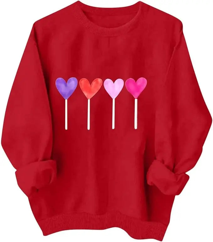 Heart Print Long Sleeve Sweatshirt More Patterns