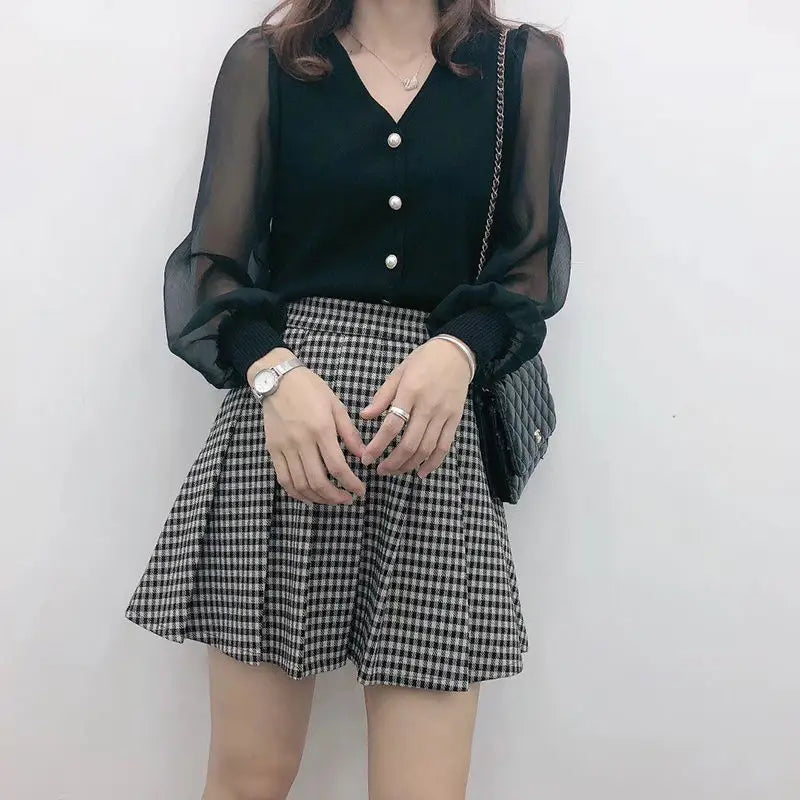 Blouses Knitted Button Long Sleeve