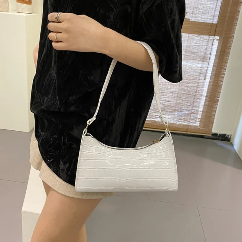 Fashion Leather Alligator Pattern Armpit Handbag