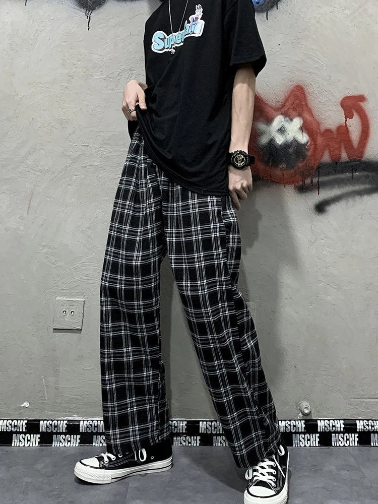 Plaid Pants Straight Wide-leg Loose Casual