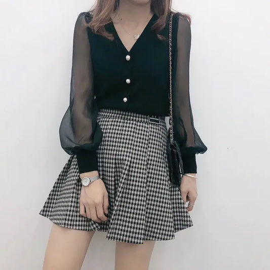 Blouses Knitted Button Long Sleeve