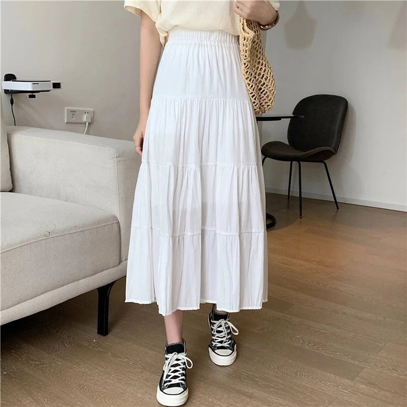 Chiffon Skirts High Waist Elastic Patchwork A-line