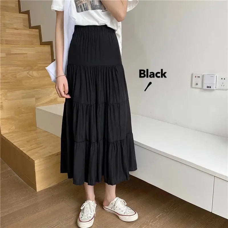 Chiffon Skirts High Waist Elastic Patchwork A-line