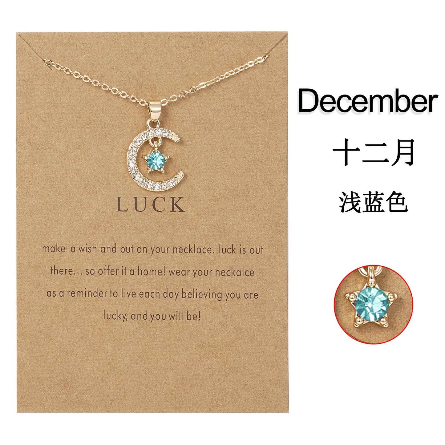 Birthstone Moon Star Crystal Pendant Necklace