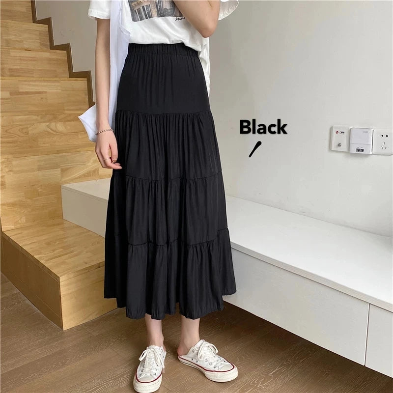 Chiffon Skirts High Waist Elastic Patchwork A-line