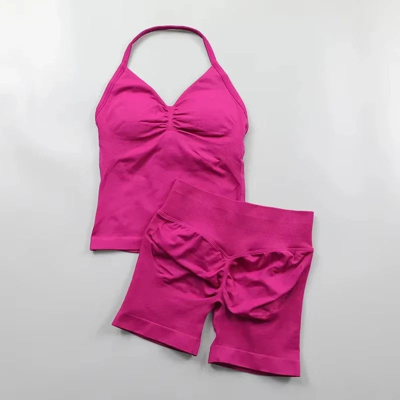 2Pcs Seamless Yoga Set  Padded Halter Tank