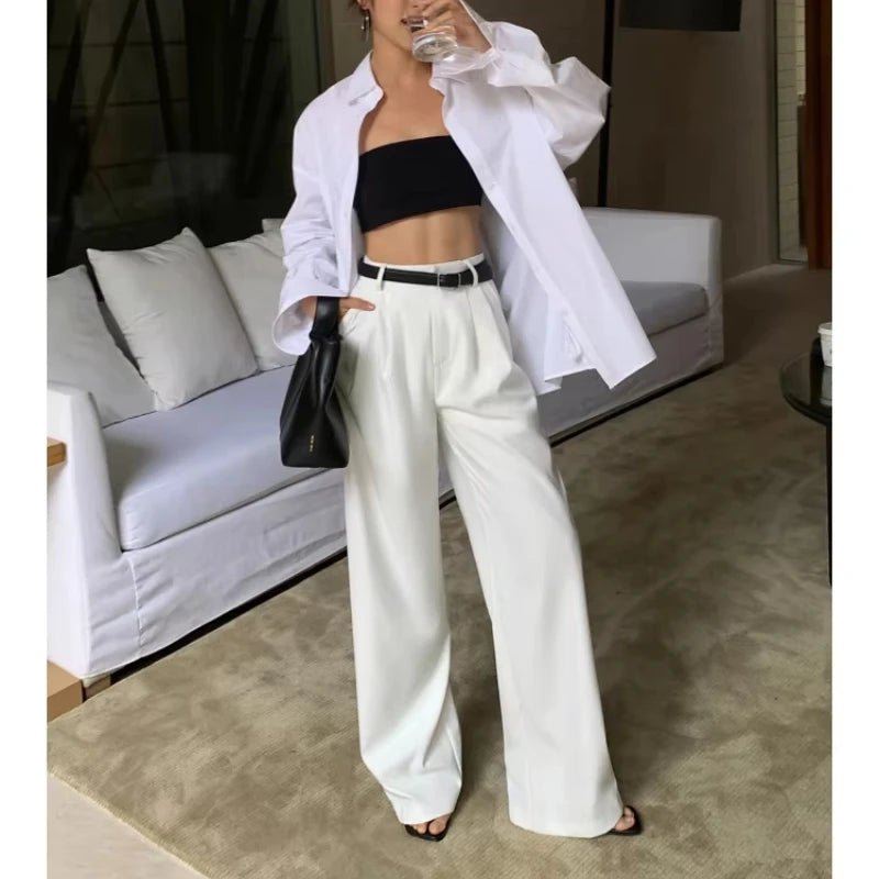 High-waisted Wide-leg Suit  Loose Trousers