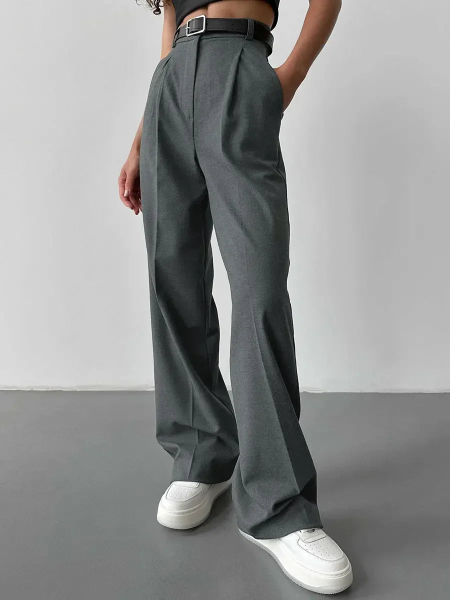Full Length Trousers High Waist Pants Pockets