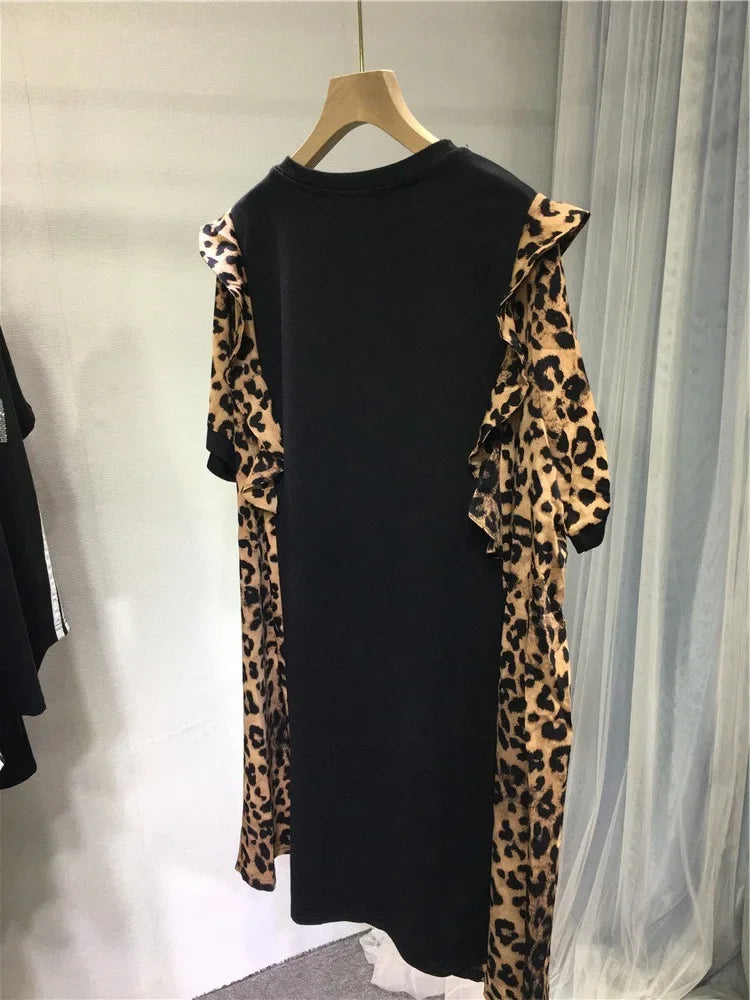 Leopard Print Dress Short Sleeves  Women's Top