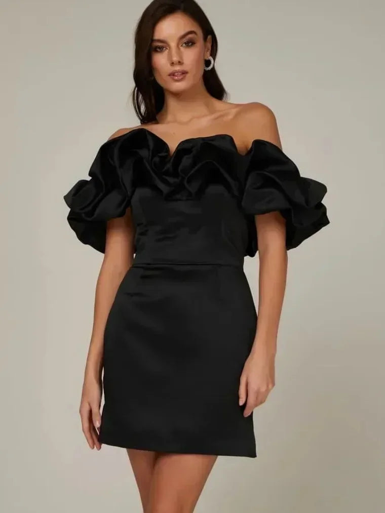 Ruffles Backless Strapless Mini Evening Dresses