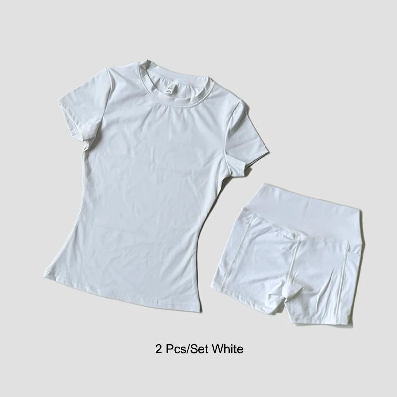 Yoga Set Seamless  Short Sleeve Crop Top