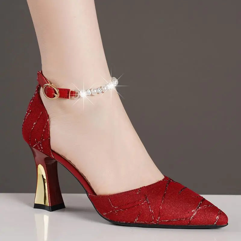 Beads Pumps Pointed Tip Women's High Heels