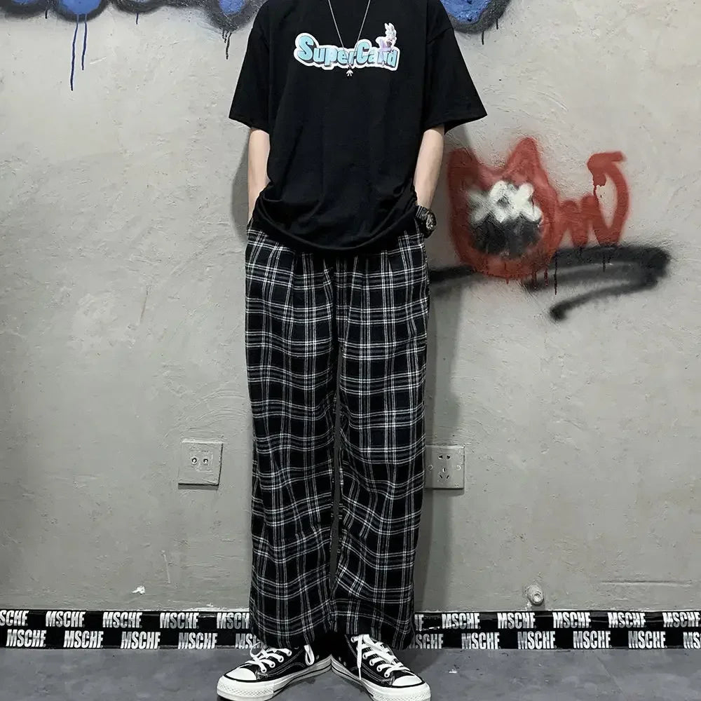 Plaid Pants Straight Wide-leg Loose Casual