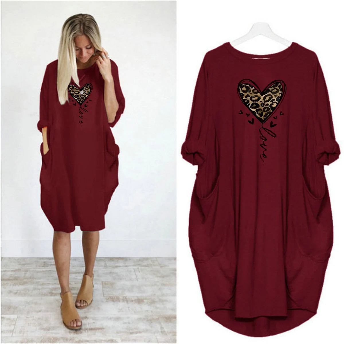 Plus size long sleeved pocket dress