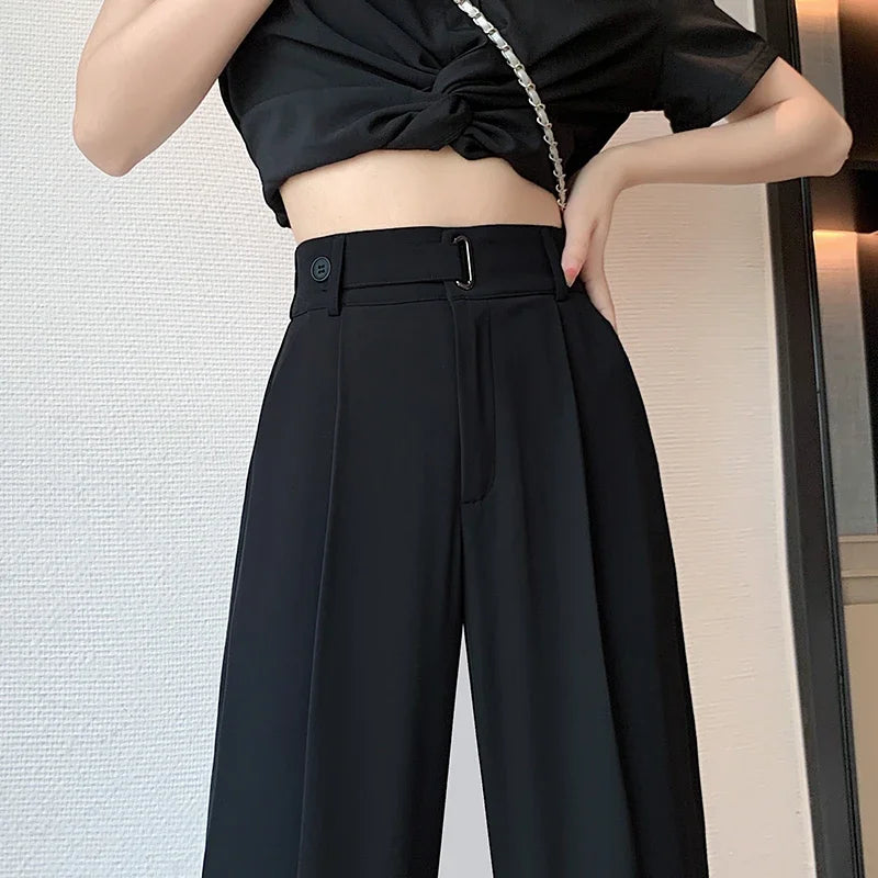 Solid Color High Waist Loose Trousers