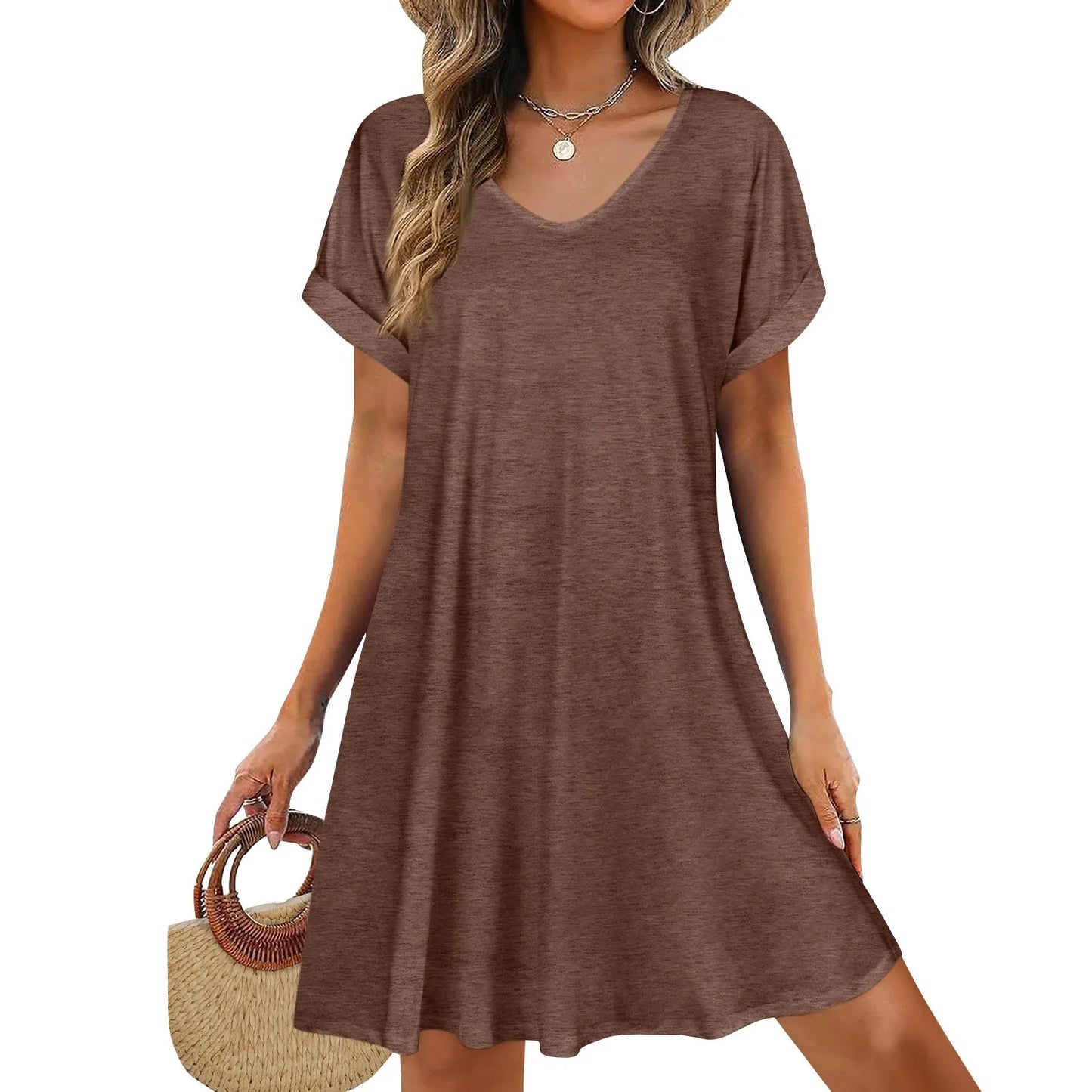 Short Sleeve T-shirt Dress Round Neck