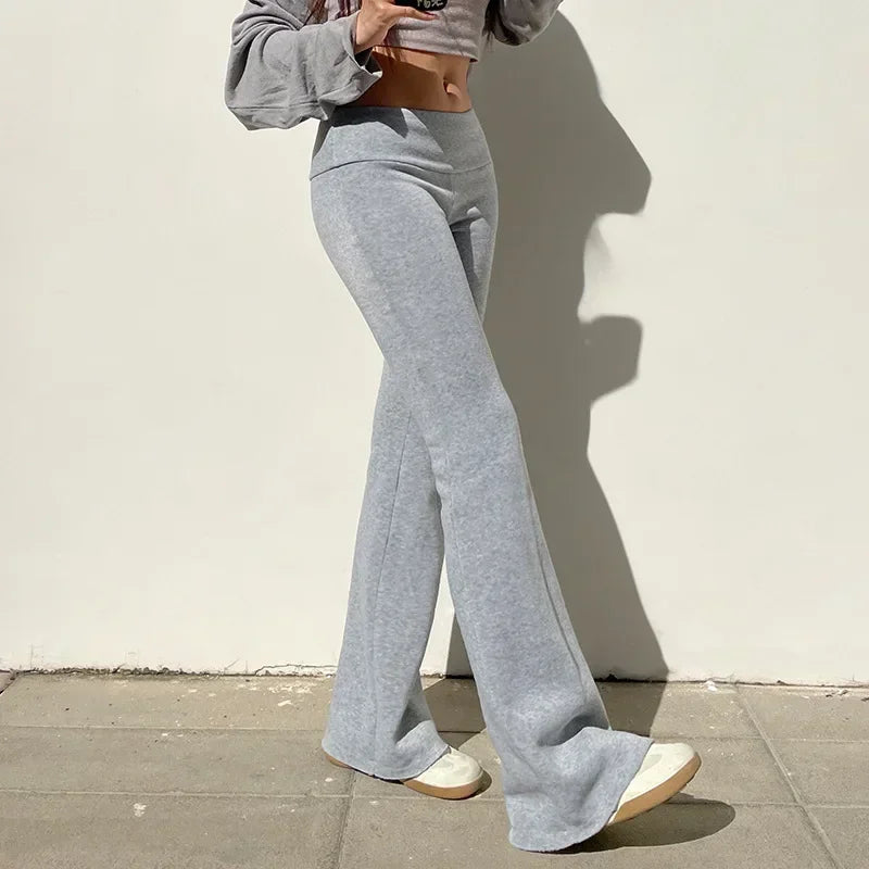 Sexy Basic Solid Flare Pants Slim Low-Waisted