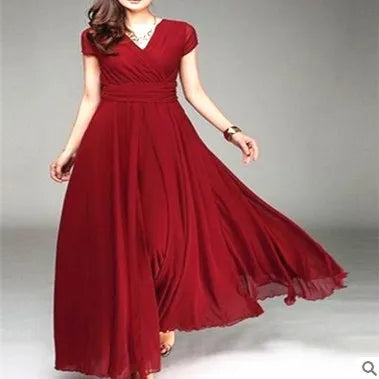 Short-Sleeved Chiffon Evening Dress, Party Dress,