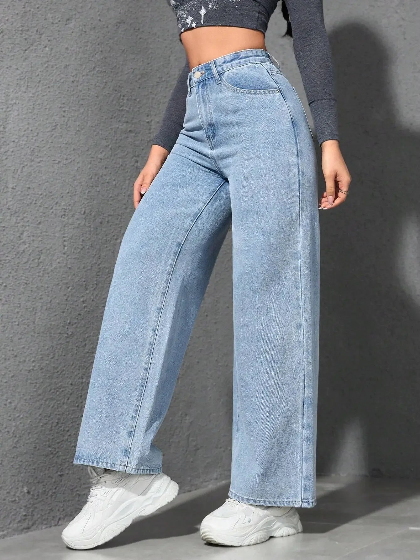 Denim Washed Distressed High Waist Floor Length