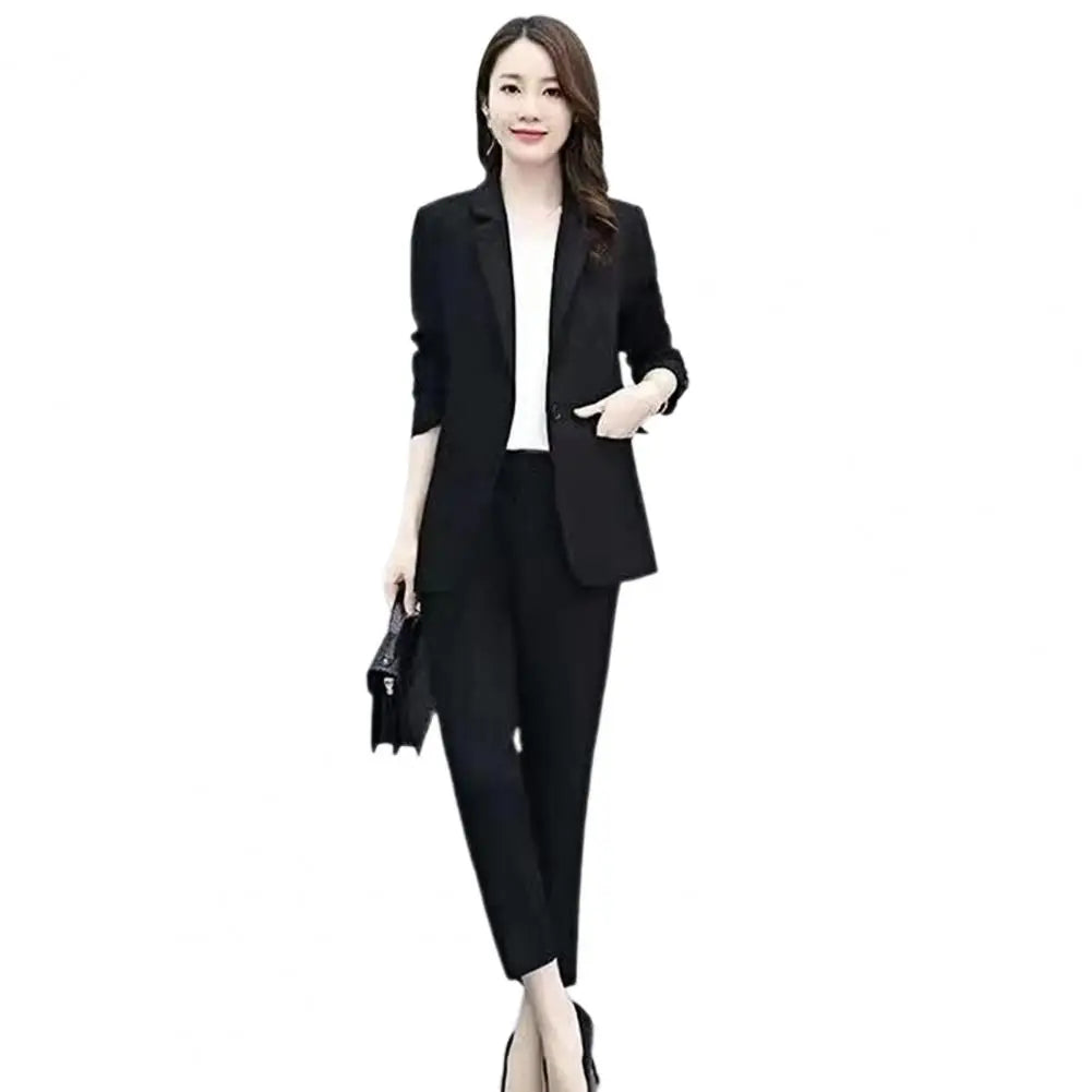 Business Set Double-breasted Coat High Waist Pants