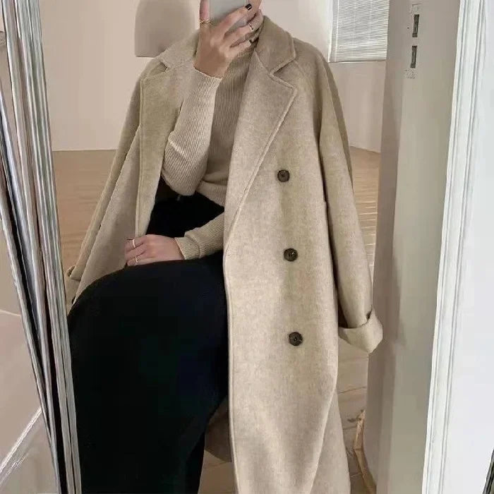 Woolen Coat Medium Length Thick Hepburn Style