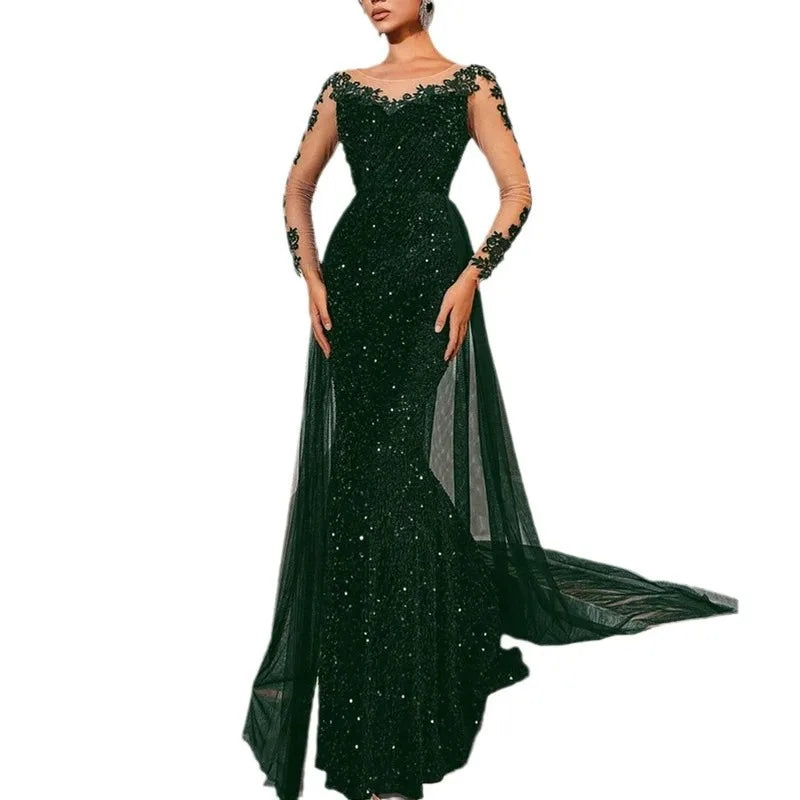 Elegant  Dress Long Sleeve Lace Evening Gown
