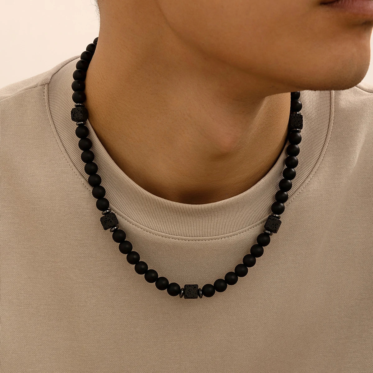 Fashion Classic Black Volcanic Beads Choker Necklace
