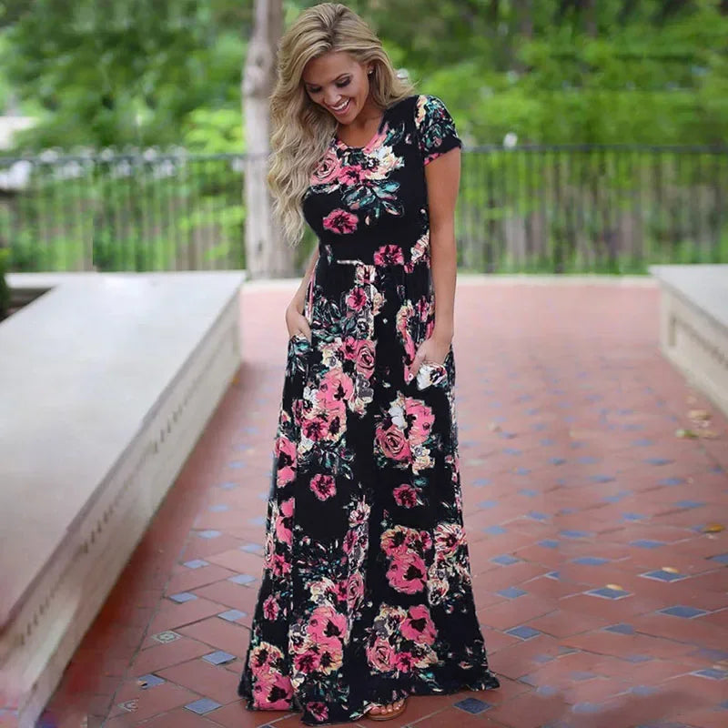 Floral Print  Short Sleeve Maxi Dress