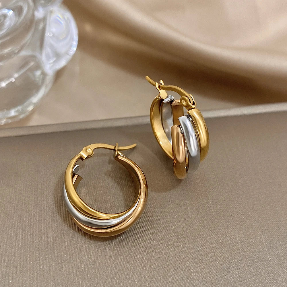 Trendy Stainless Steel U-shaped Twisted Hoop Earrings