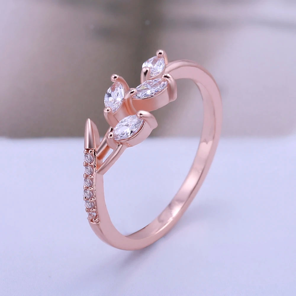 Cubic Zircon Leaf Wedding Engagement  Statement Jewelry
