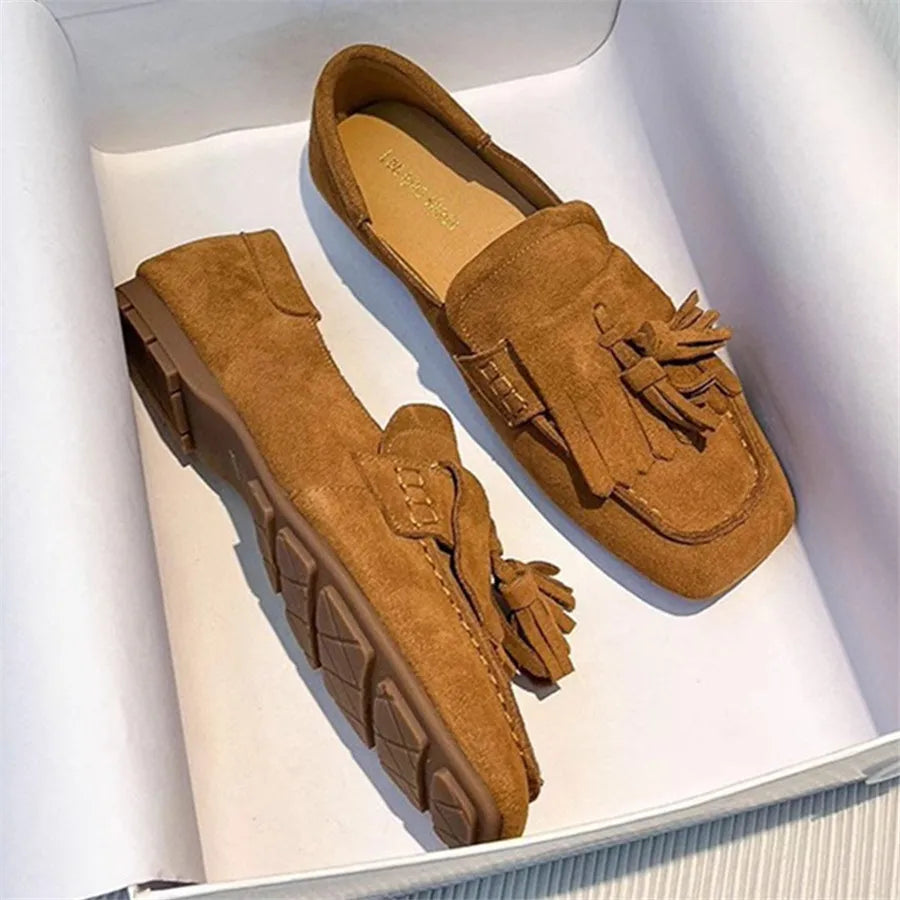 Fringed Ballet Flats Square Toe Flat Espadrilles