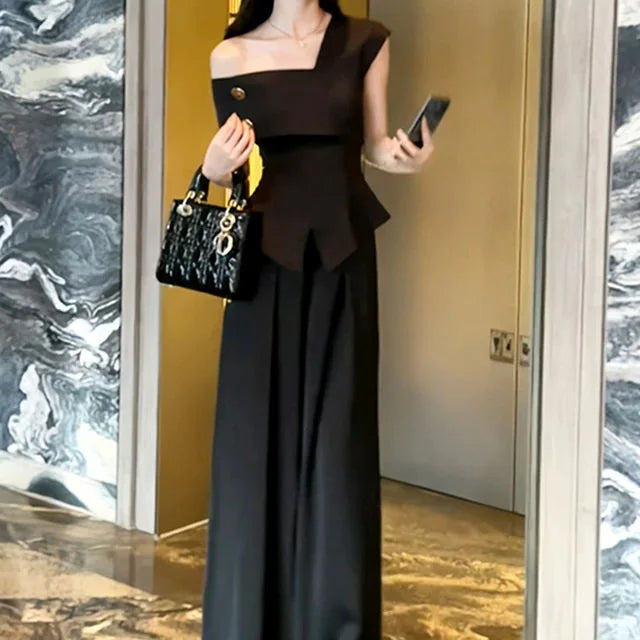 Fashion Sensation Shoulder Bared  Wide Leg Trousers