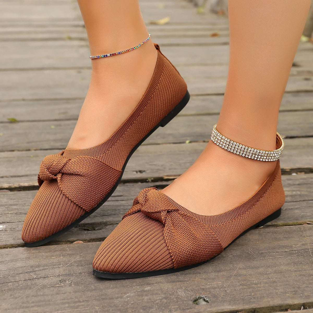Plus Size Knit Flat Shoes Breathable Bow