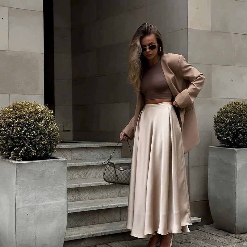 Elegant Satin High Waist Maxi Skirt