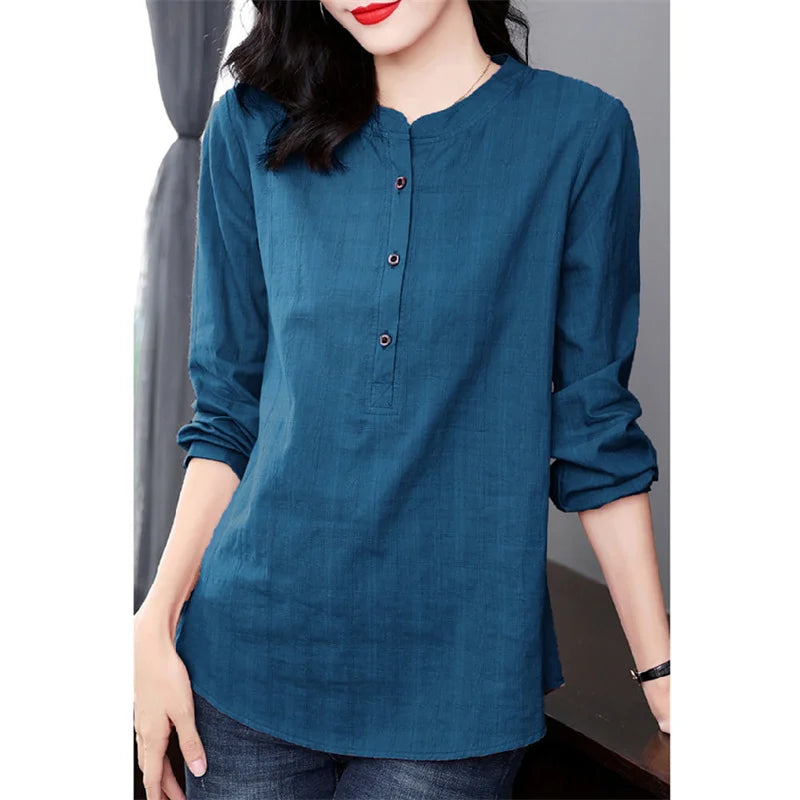 Casual Long Sleeve Stand Collar Tops