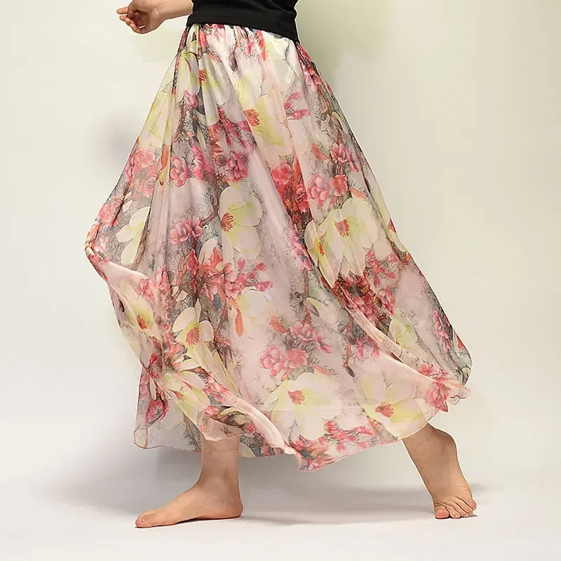 Vintage Chiffon High Waist Long Skirt