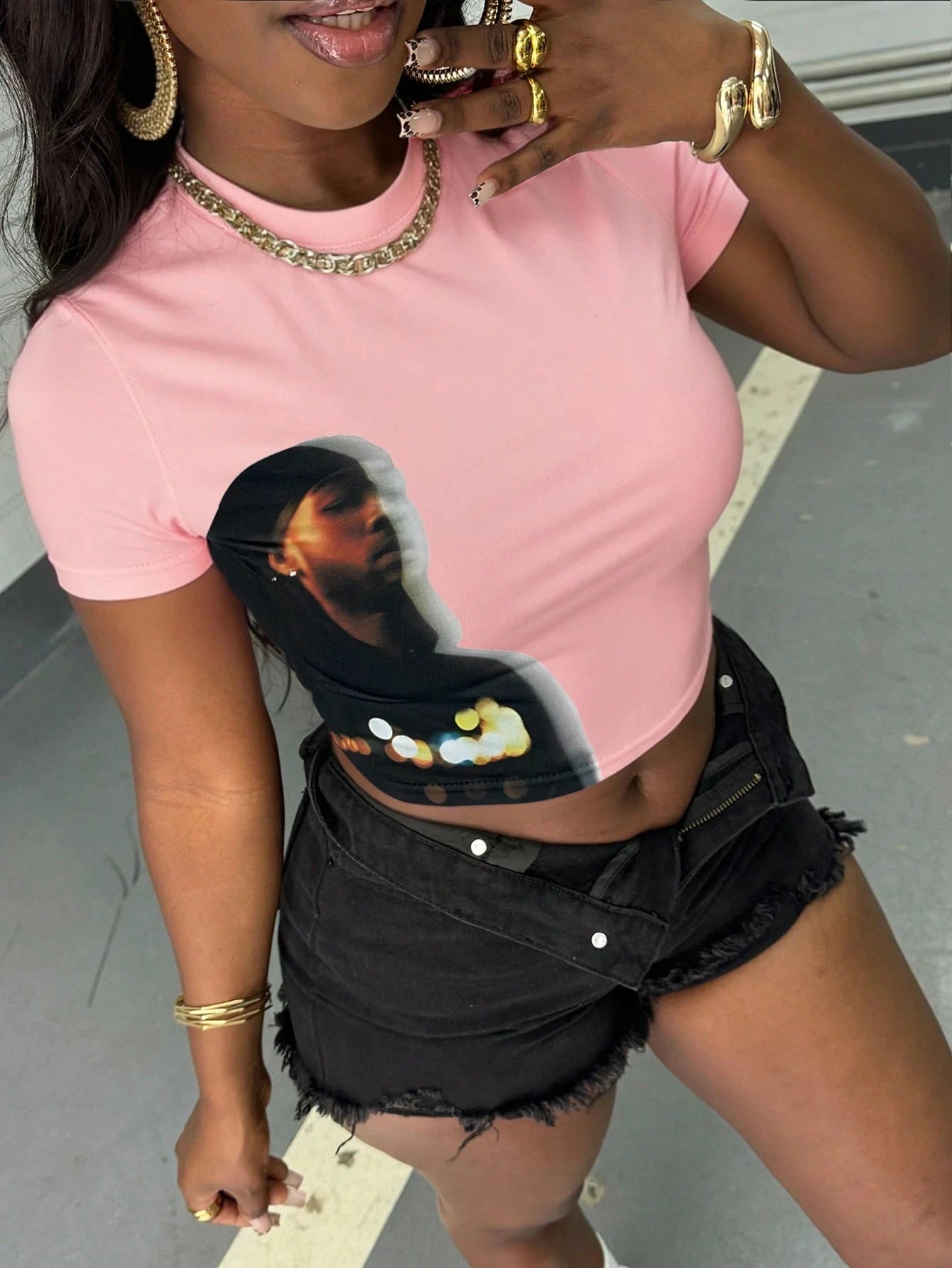 Figure Graphic Cropped T-Shirt  Daily Wear T-Shirt