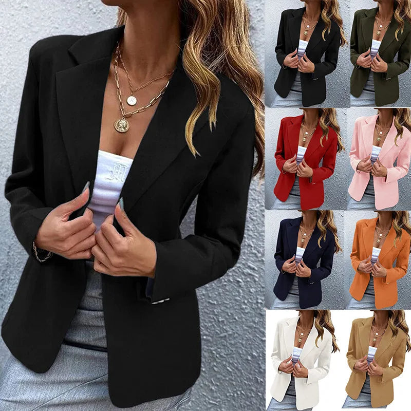 Office Blazers Long Sleeve Solid Color One-button