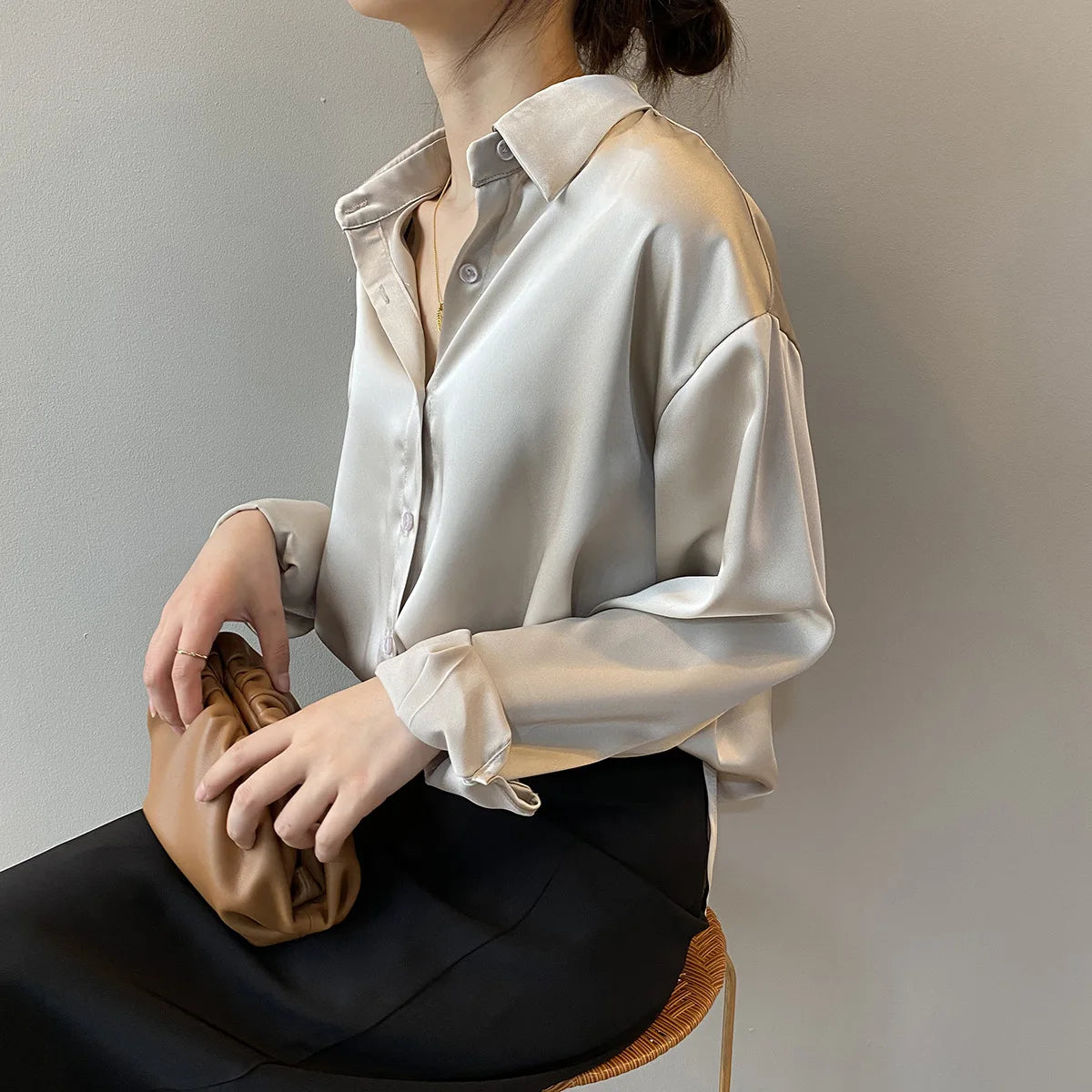 Satin Silk Shirt Long Sleeves Female Shirts
