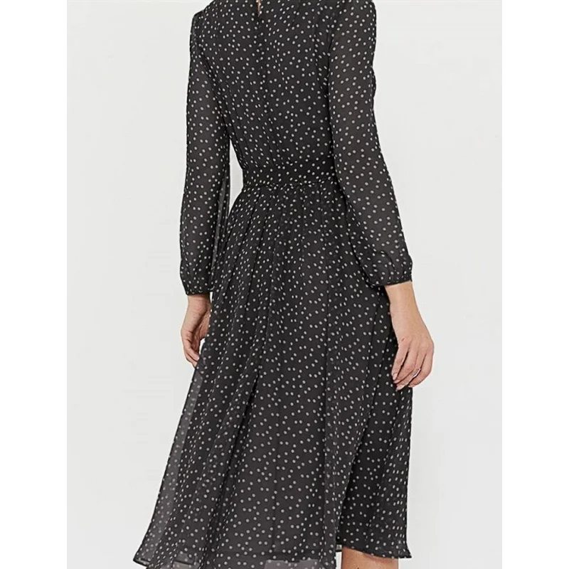 Long Sleeve O-neck Polka Dot Evening Dress