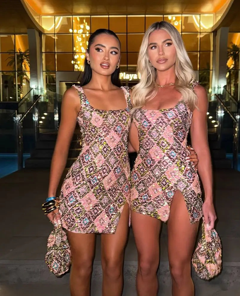 Rhombus Sequins Mini Dress