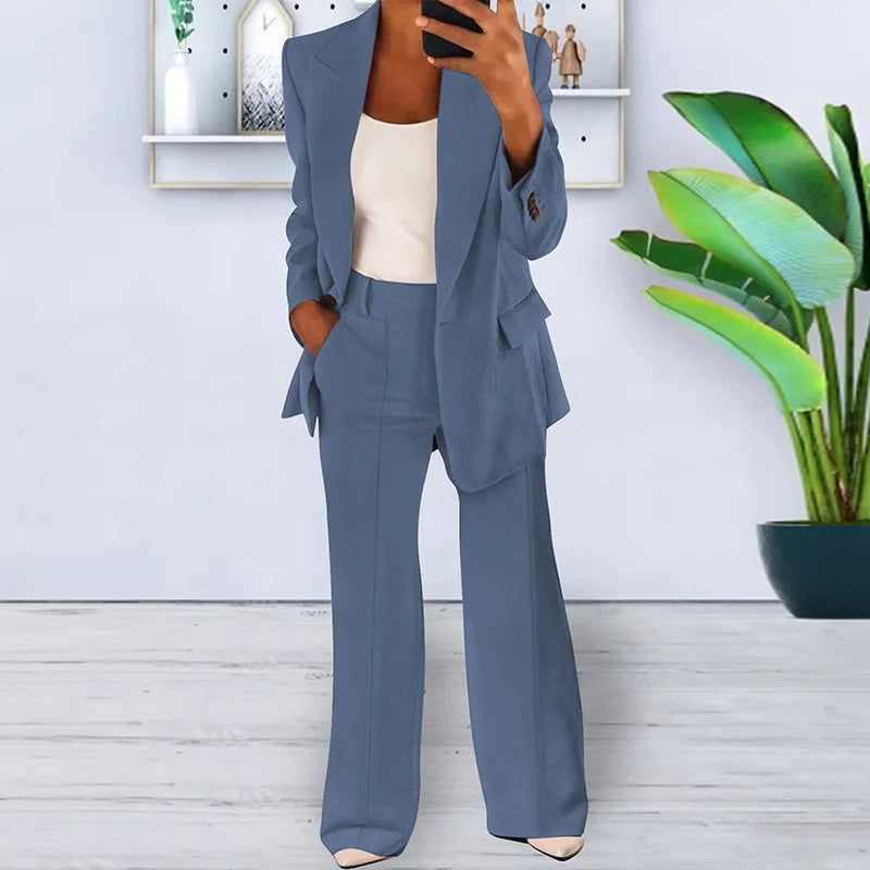Suit Jacket Two Piece Set Solid Long Sleeves