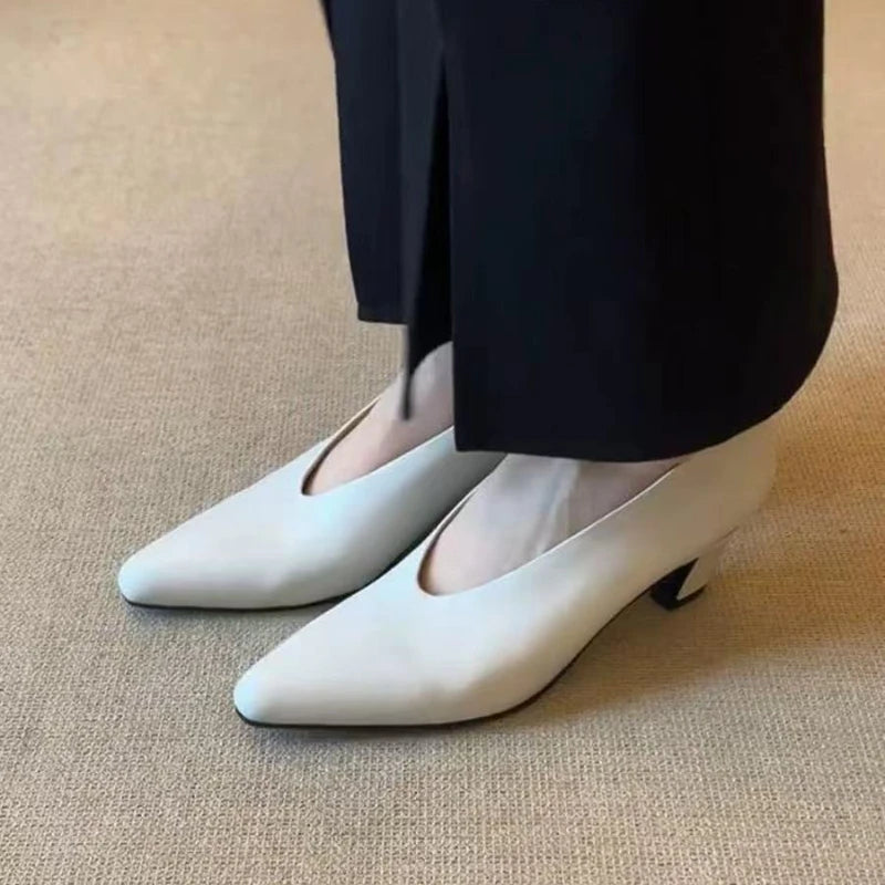 Leather Shoes Black Pumps Square Toe