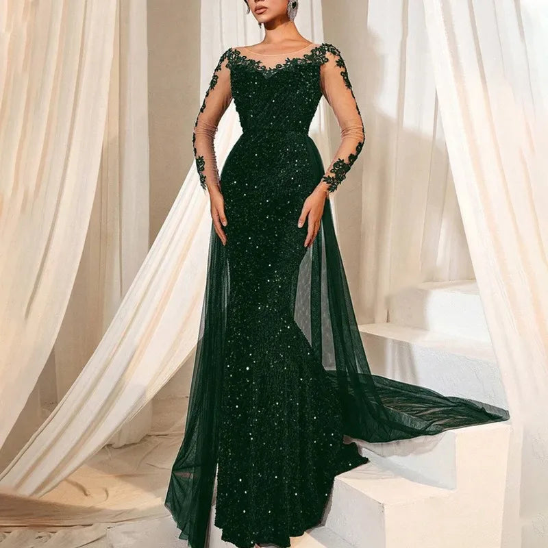Elegant  Dress Long Sleeve Lace Evening Gown